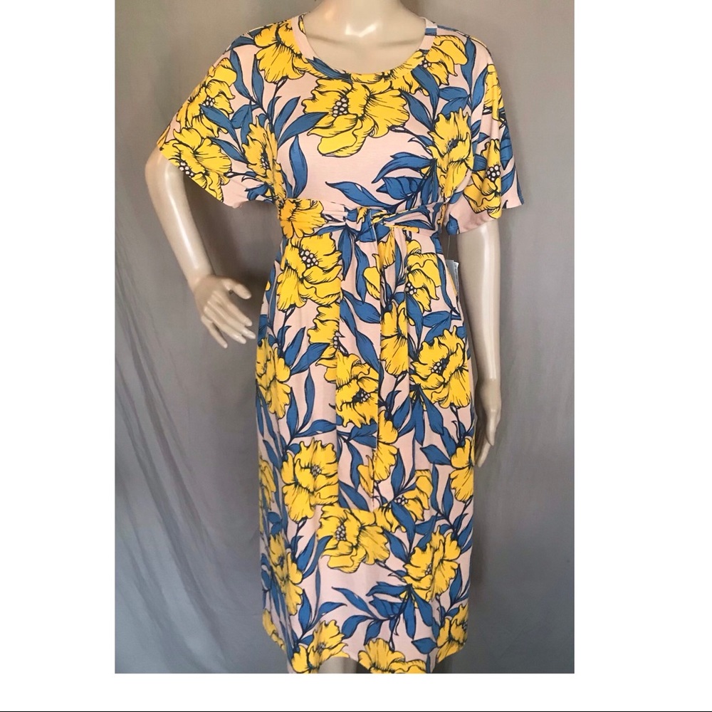 LuLaRoe Yellow & Blue Marley Dress Size Large